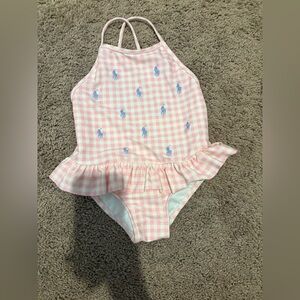 Ralph Lauren Pink and Blue Kids Swim One Piece